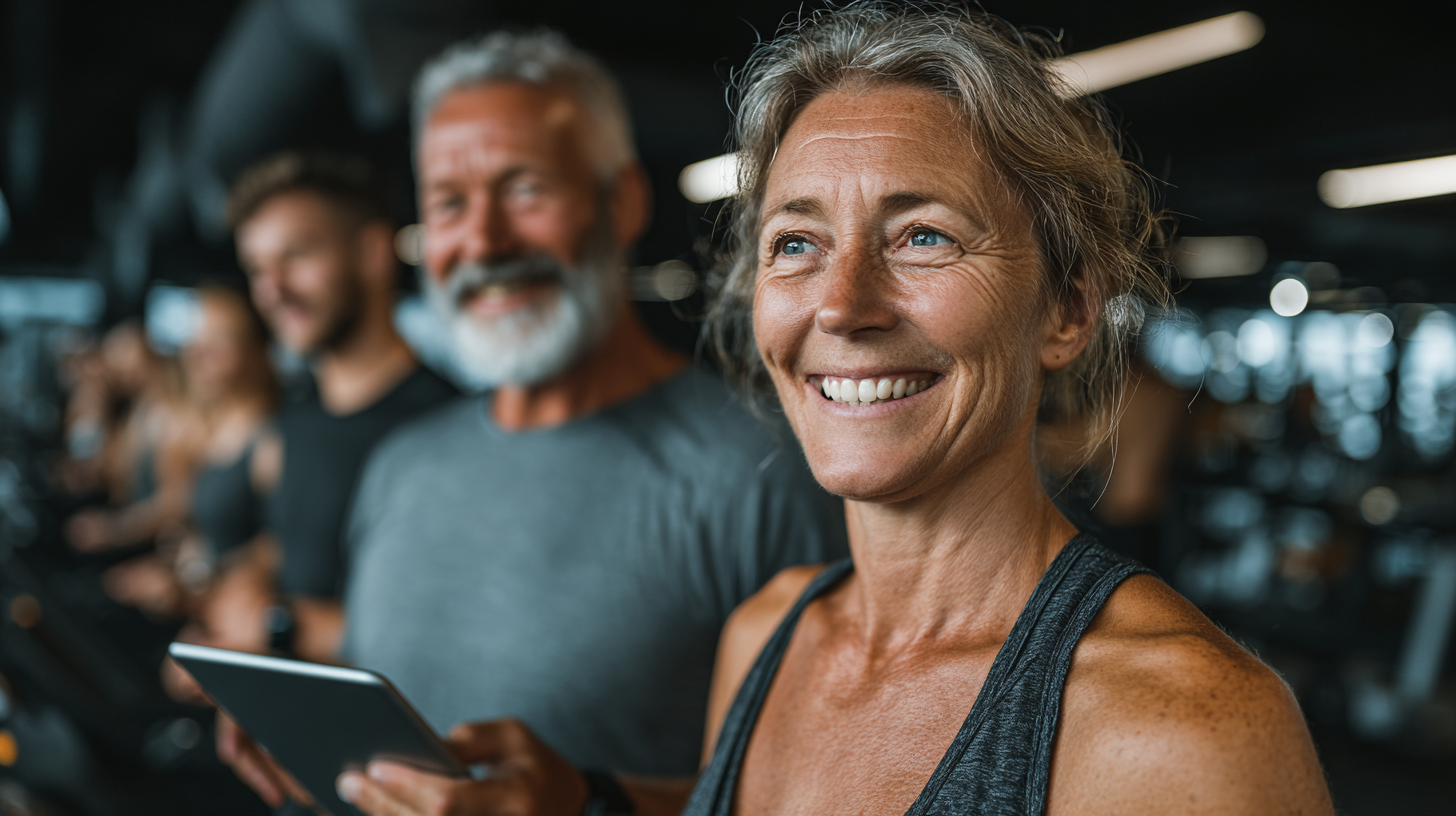 Instructor profesionist lucrând individual cu o femeie în vârstă într-o sală de fitness modernă și luminoasă